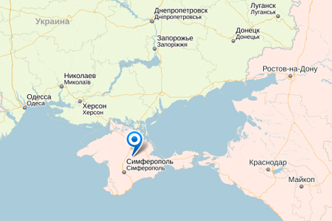 Mesin pencari Rusia, Yandex, menampilkan Krimea sebagai bagian dari Federasi Rusia. Sumber: Yandex.Maps